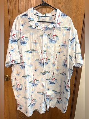 croft & barrow White Short-Sleeve Sailboat Print Button-Down Shirt